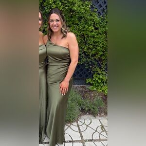 Revelry Olive Satin Maxi Dress
